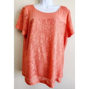 Calvin Klein Orange Lace Overlay Top XXL Lightweight Soft Stretch Short Sleeves